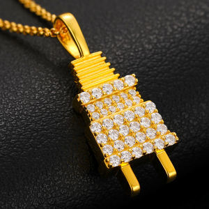 สร้อยคอจี้เพชรคิวบิกเซอร์โคเนียชุบทอง 18K สไตล์ฮิปฮอป ประดับเพชรแบบ Pave Setting โซ่โลหะผสม เครื่องประดับสำหรับทุกเพศ - Product Image 1