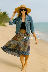 Eco-Friendly <b>Ladies</b> Recycled Silk <b>Skirt</b> Floral Pattern Breathable <b>Summer</b> Beach Wear smocked waist Formal European Wholesale <b>UK</b> - Product Image 6