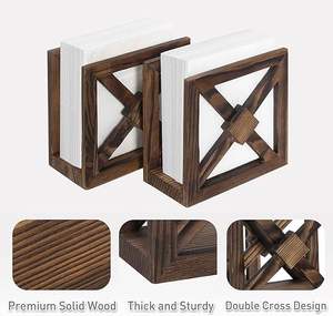 Farmhouse style wooden <b>napkin</b> <b>holder</b> carbonized wood cube shape rustic table decor for kitchen dining room cafes - Product Image 4