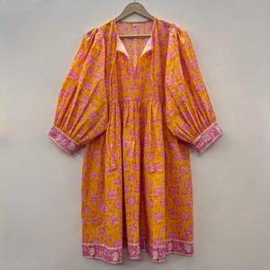 Vestido Casual Midi para Mujer, Tejido 100% Algodón, Estampado Floral, Uso Diario, Manga Corta, Silueta Babydoll, Cintura Imperio, Talla Grande - Product Image 3