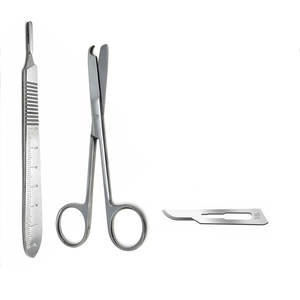 Tijeras de sutura de 4.5 pulgadas con mango de bisturí, hojas quirúrgicas estériles números 3 y 10, kit de cirugía menor - Product Image 2