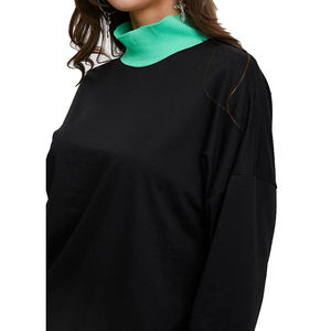 Sweat-shirt noir à col montant pour femme, col contrastant vert, manches longues, coupe oversize, style décontracté - Product Image 6