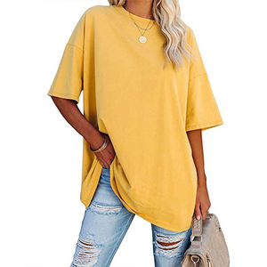Camiseta Oversize Lisa de Algodón al por Mayor para Mujer, Camisetas Casuales con Logo Personalizado, Camisa Holgada con Cuello Redondo - Product Image 1