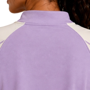 Conjunto deportivo de camiseta y pantalones cortos para mujer, color beige lavanda, con media cremallera, de secado rápido, manga corta, para gimnasio, fitness, correr y entrenamiento. - Product Image 6