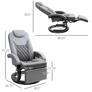 Poltrona Reclinabile Regolabile in Ecopelle con Base Girevole e Poggiapiedi per Soggiorno Grigia - Product Image 3