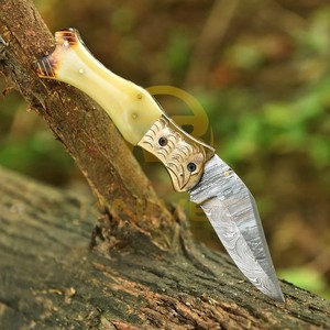 Factory Wholesale Damascus Folding <b>Knife</b> with Genuine <b>Bone</b> <b>Handle</b> Handmade Outdoor Survival Hunting Pocket <b>Knife</b> - Product Image 2