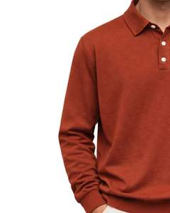 Sudadera Polo Personalizada Color Naranja Óxido para Hombre, Manga Larga, Cuello Tipo Polo, Mezcla de Algodón, Informal, Otoño Invierno, OEM, Venta al Por Mayor - Product Image 4