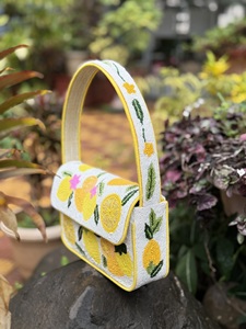 Bohemian Beaded Embroidered Cotton Women's Shoulder <b>Bag</b> with Magnetic Closure for <b>Summer</b> Daily Travel Yellow Eco-Friendly up 1L - Product Image 3