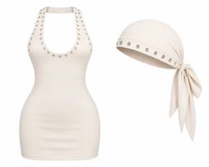 Body ajustado sin mangas con cuello halter para mujer, elástico, transpirable, sexy, con estampado, pañuelo para la cabeza y decoración de remaches, ideal para primavera y verano. - Product Image 1