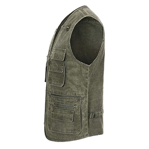 Gilet en jean pour homme, couleur unie, décontracté, en mélange de coton lavé, longueur normale, sans col, pour l'automne - Product Image 6