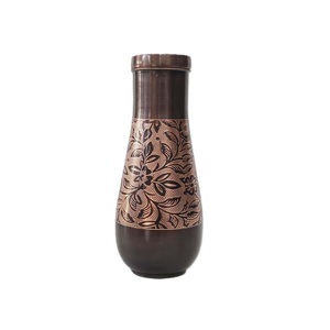 Botella de Agua de Cobre con Diseño Floral, Termo Portátil con Tapa, Estilo Oriental - Product Image 1
