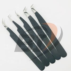 Pinzas de extensión de pestañas de acero inoxidable con punta de plata negra de alta calidad, pinzas de volumen puntiagudas de Material sostenible - Product Image 3