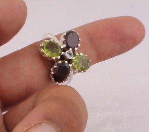 Natural Multi Stone <b>Ring</b> 925 Sterling Silver Vintage <b>Boho</b> Style Mixed Gemstone Statement <b>Ring</b> for Women Handcrafted - Product Image 4