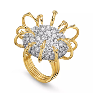 Luxury Yellow <b>Gold</b> <b>Cocktail</b> <b>Ring</b> With Round Brilliant Cut Diamond Flower Design For Women Party Jewelry - Product Image 1