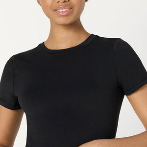 Camiseta Corta Negra Lisa para Mujer, Protección Solar, Resistente al Sudor, Material de Textura Suave, Transpirable, Cómoda - Product Image 5