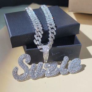 RB GEMS <b>Custom</b> Moissanite <b>Name</b> <b>Necklace</b> Statement Chain 925 Silver Rhodium Plated Geometric Unisex Letter Design Micro - Product Image 1