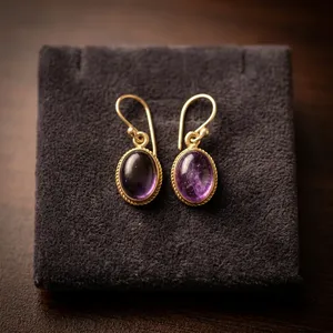 Pendientes de latón con amatista natural, pendientes colgantes hechos a mano con piedras preciosas, joyería al por mayor - Product Image 4