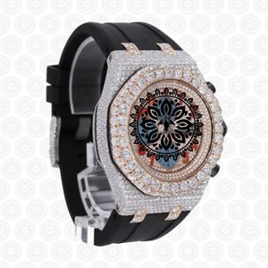 Charm_Jewells Men's Luxury Stainless Steel Watch 43mm Irregular Case Diamond Encrusted Rubber Band Mechanical <b>Chronograph</b> - Product Image 3