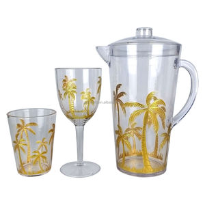 Juego de Jarra de Plástico Acrílico con Diseño de Palmera Retro, con Tapa y Vasos Transparentes para Bebidas Tropicales - Product Image 4
