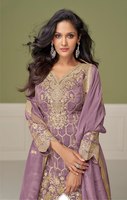 Setelan Sharara Hijau Bordir Pakaian Tradisional India Dupatta V Neck Palazzo untuk Pesta Pernikahan Musim Panas, Semi, Dingin, dan Salsa