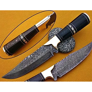 Couteau multifonction à lame fixe en acier Damas carbone fait main, manche en bois, design moderne, garantie 3 ans pour le bushcrafting - Product Image 1