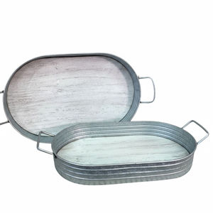 Juego de bandejas ovaladas de metal galvanizado con asas de cuerda, bandejas decorativas vintage para el hogar, la cocina, el bar y eventos. - Product Image 5
