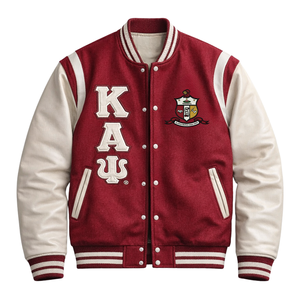 Giacca Letterman in Lana Kappa Alpha Psi Krimson & Kream, Abbigliamento per Fraternità Greca con Stile Varsity Classico e Comfort Premium - Product Image 4