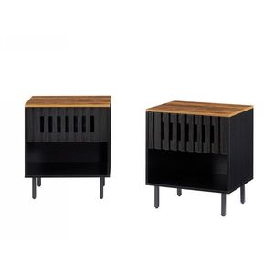 Tables de chevet modernes du milieu du siècle, lot de 2, avec portes à grille rayée, tiroirs à lattes, commodes décoratives / tables d'appoint - Product Image 6