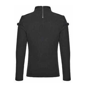Customized <b>Men's</b> Gothic Black Long Sleeve Knit Top with Leather Splicing and Lacing Details Custom OEM ODM - Product Image 5