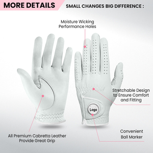 ถุงมือหนังแกะคุณภาพพรีเมียมสำหรับตีกอล์ฟจาก Vantrex Industries พร้อมบริการพิมพ์โลโก้ตามสั่ง สีสันปรับแต่งได้ ใช้ได้ทั้งชายและหญิง พร้อมที่ทำเครื่องหมายลูกกอล์ฟแบบถอดได้ - Product Image 3