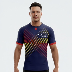 เสื้อแรชการ์ดแขนสั้นสแปนเด็กซ์ไนลอนป้องกันรังสียูวีสำหรับผู้ชายแบบขายส่งและสั่งทำได้ - Product Image 1