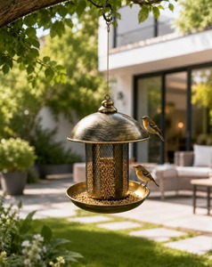 Bain d'oiseaux en laiton fait main avec finition écologique résistante à l'eau, design suspendu pour extérieur, ornement de jardin pour oiseaux sauvages - Product Image 1