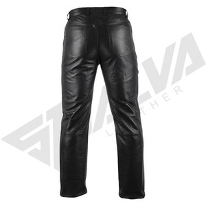 SALVA LEATHER Premium Leather Satin Lining Casual Fit 4 Pocket <b>Black</b> Waterproof Winter Midweight Motorcycle Riding <b>Pants</b> for Men - Product Image 5
