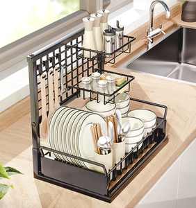 OEM/ODM Vietnam - Escurridor de Platos de 2 Niveles Personalizado con Ganchos para Utensilios, Organizador de Cocina Multizona para Platos y Utensilios de Cocina - Product Image 4