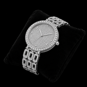 Montre de luxe avec diamants glacés, bracelet en acier inoxydable argenté et caoutchouc, montre-bracelet à quartz, style élégant et haut de gamme pour hommes et femmes - Product Image 3