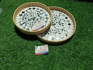 Juego de bandejas para servir caña de ratán ecológicas con nácar Bandejas al por mayor para postres, dulces y cestas de regalo para festivales - Product Image 2