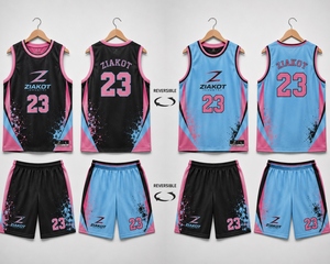 Venta al Por Mayor Directa de Fábrica, Conjunto de Baloncesto Sublimado de Doble Cara, Negro, Rosa y Azul Cielo, Personalizado y Reversible, el Más Vendido - Product Image 3