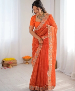 Sari en Georgette de Rayonne KV Traditionnel Imprimé Brodé Réversible Infroissable pour Fête - Product Image 2