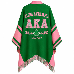 Alpha Kapa Alpha Embroidered Green Pink Poncho Women's Long <b>Shawl</b> All Seasons Wear - Product Image 6