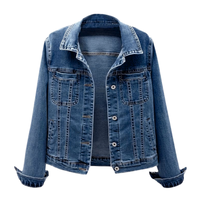 Veste en jean délavé boutonnée coupe classique personnalisée pour femme, style streetwear automne, manches longues, en denim épais