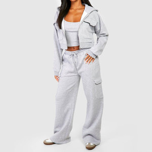 Ensemble de survêtement cargo d'hiver personnalisé pour femme, avec haut à col montant et pantalon de jogging, 2 pièces assorties, poches respirantes - Product Image 6