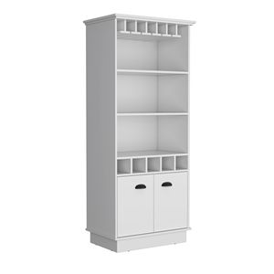 Mobile bar alto Dundee da 70 pollici, bianco, con 10 ante in vetro, 5 scomparti e 3 ripiani aperti - Product Image 2