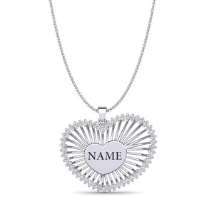 Pendentif en argent 925 en forme de cœur avec strass en cristal, collier avec breloque personnalisée avec nom, style romantique unisexe - Product Image 1