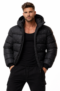 Blouson matelassé noir à capuche pour homme – Manteau d'hiver léger style streetwear décontracté et chaud – Vente en gros - Product Image 4