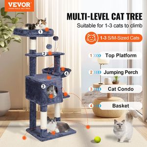 45.2\" Indoor <b>Cat</b> <b>Tree</b> Tower with Sisal <b>Scratching</b> Post Hammock Top Perch Jumping Platforms Large Condo for <b>Cats</b> - Product Image 2
