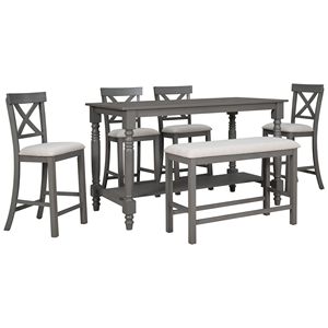 Juego de Comedor de 6 Piezas con Mesa de Altura Media, Estante y 4 Sillas con Banco para una Experiencia de Comedor Confortable - Product Image 5