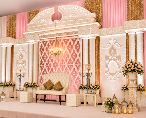 การจัดเวทีงานแต่งงานสไตล์โรมันด้วยวัสดุไฟเบอร์สำหรับงานแต่งงานในฝัน  ชุดเวทีรับแขกงานแต่งงานแบบฮินดูสุดหรู พร้อมโซฟาเลิฟซีท  ชุดเวทีรับแขกสำหรับงานแต่งงานในสหราชอาณาจักร - Product Image 3