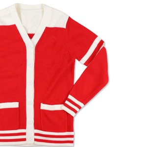 Cárdigan de punto para mujer, estilo preppy, color rojo crema en contraste, manga larga, cuello vuelto, con bolsillos, para otoño. - Product Image 4