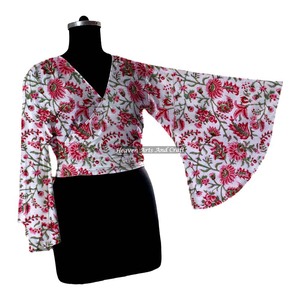 2026 New Summer Women Wear Hot Collection Cotton Short Wrap <b>Tie</b> <b>Top</b> Ladies Wear Designer Wear Bell Sleeve Summer And Beach Dress - Product Image 4