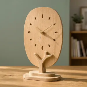 Reloj de Escritorio de Madera, Forma Ovalada, Base de Madera Natural, Movimiento de Cuarzo Silencioso, Diseño Minimalista, Reloj Decorativo de Mesa - Product Image 5